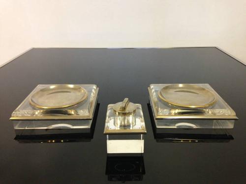 Lucite and brass dishes
