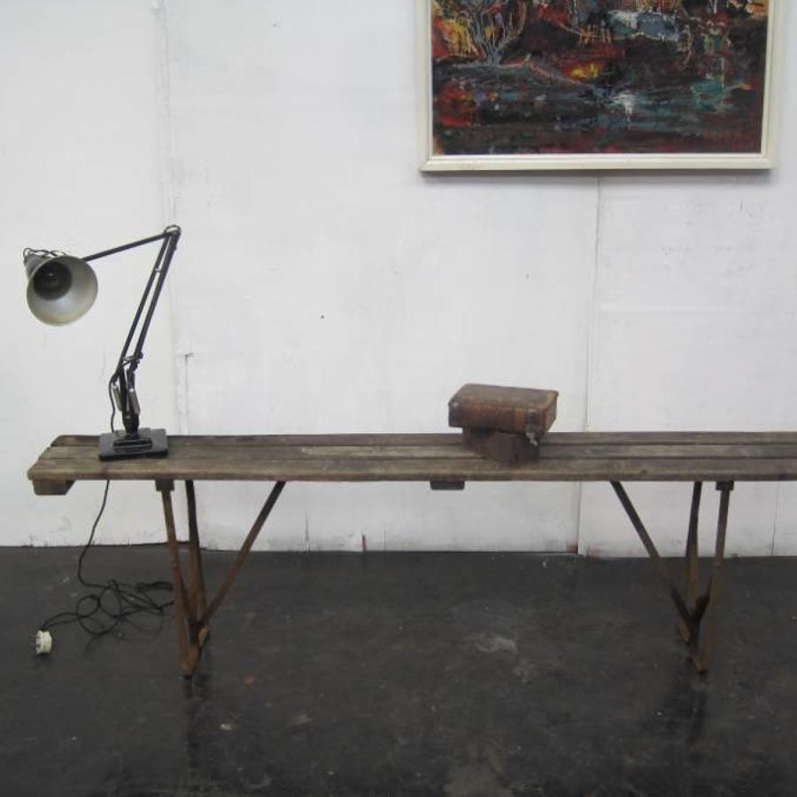 Vintage folding wood and iron bench