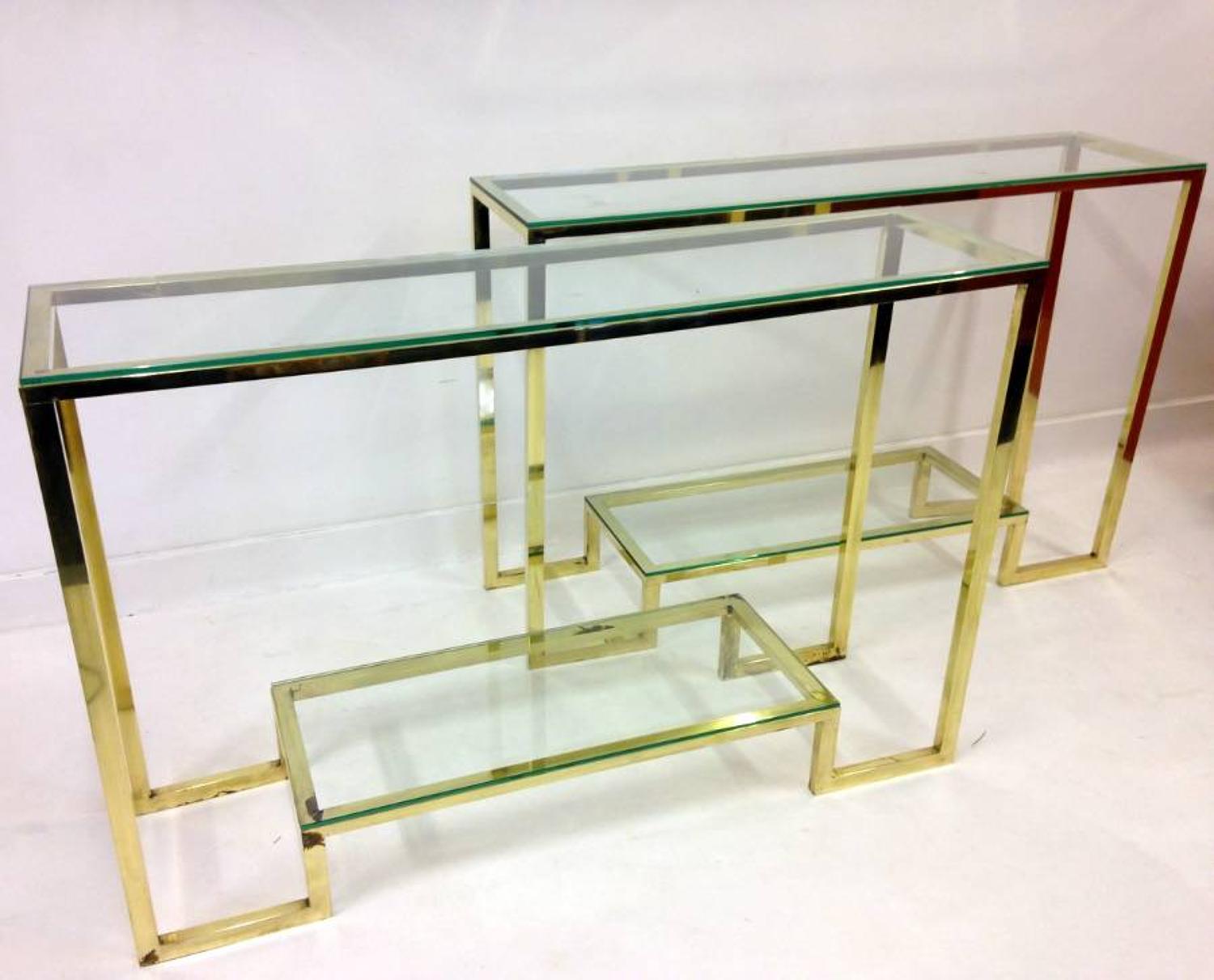 A pair of Italian brass console tables