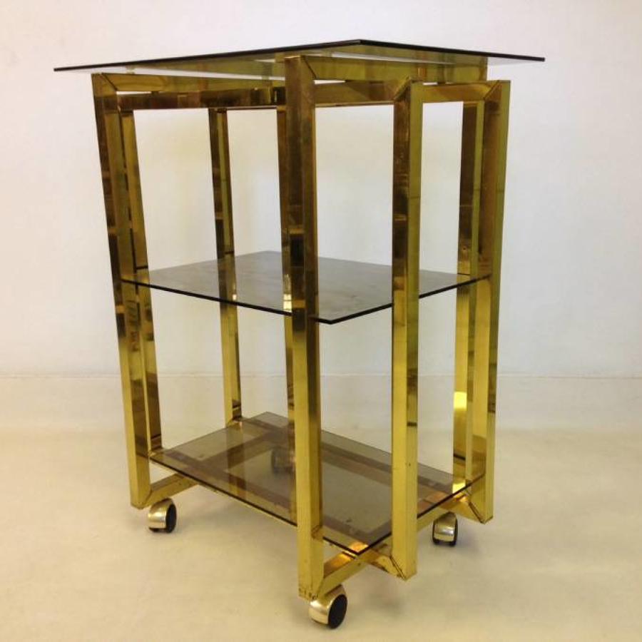 Gold lacquered metal side table or trolley