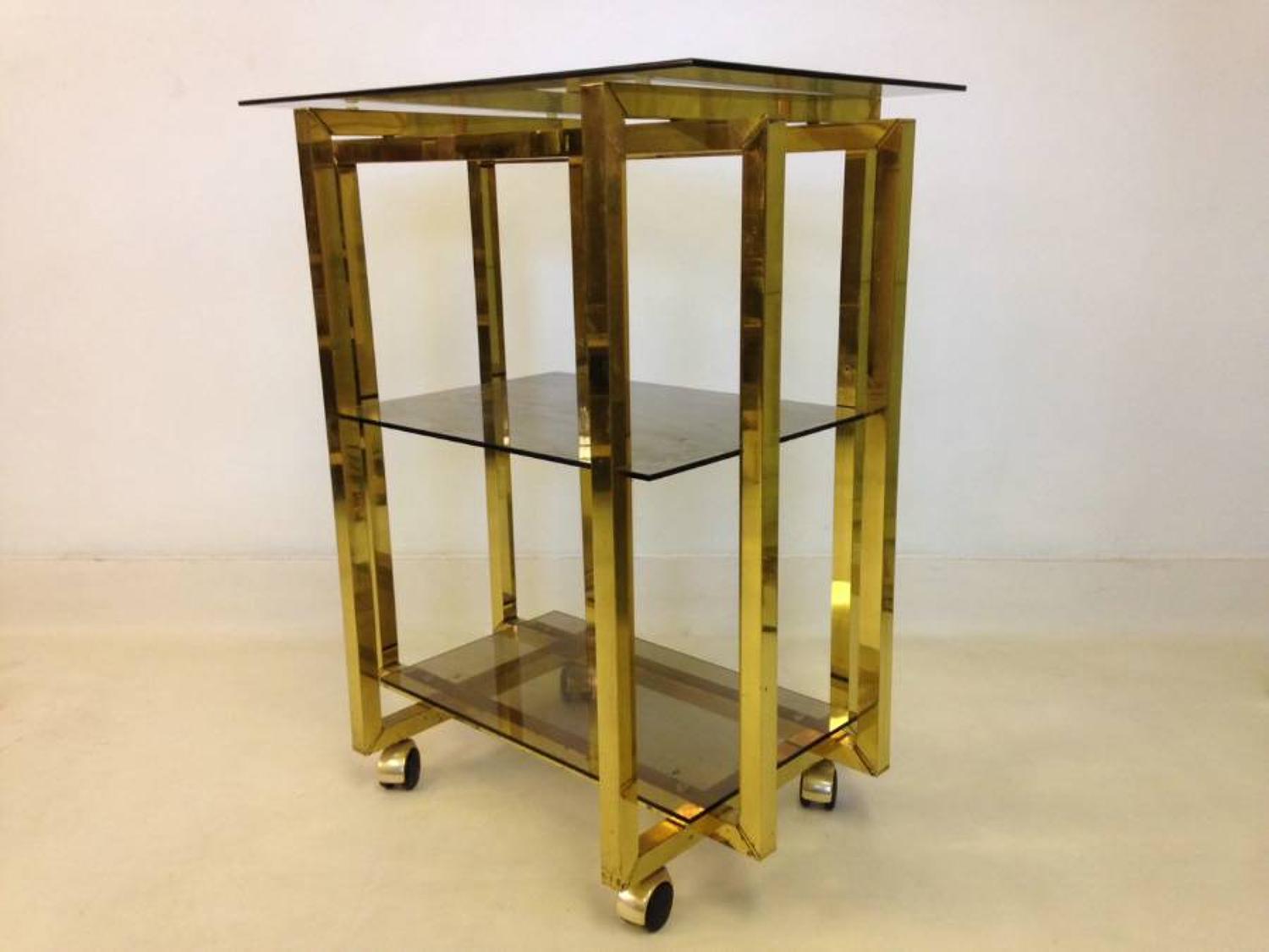 Gold lacquered metal side table or trolley