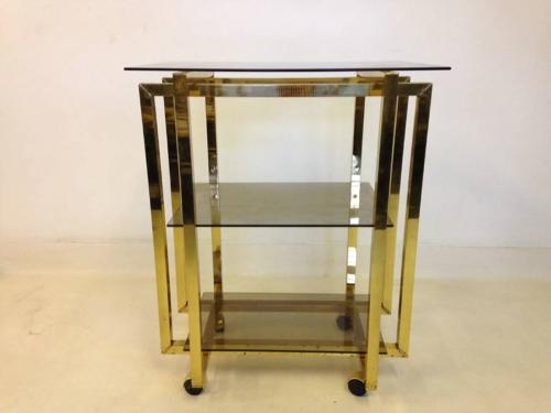 Gold lacquered metal side table or trolley
