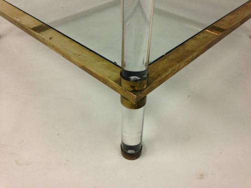 Two tier lucite and brass coffee table