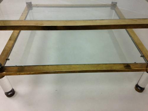 Two tier lucite and brass coffee table
