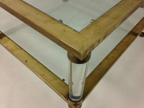 Two tier lucite and brass coffee table