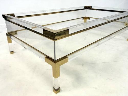 Lucite and brass sliding coffee table