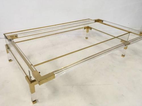 Lucite and brass sliding coffee table