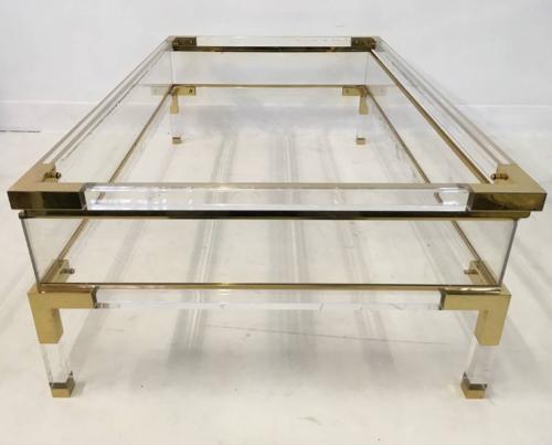 Lucite and brass sliding coffee table