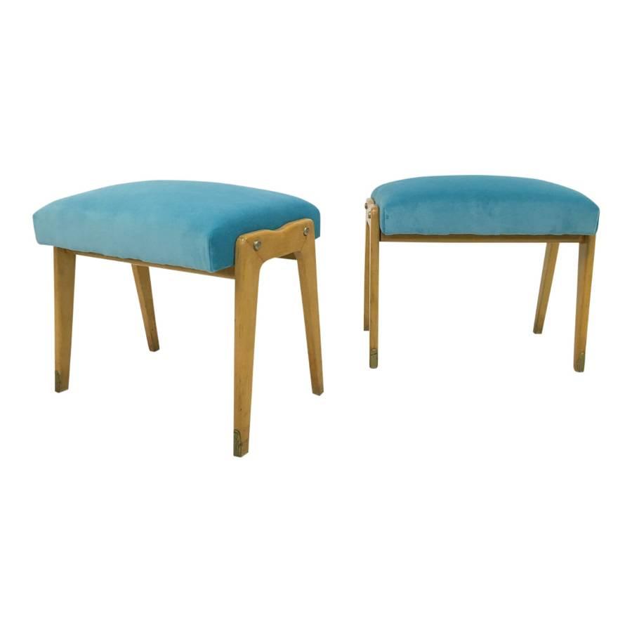 A pair of 1950s Italian stools in blue velvet