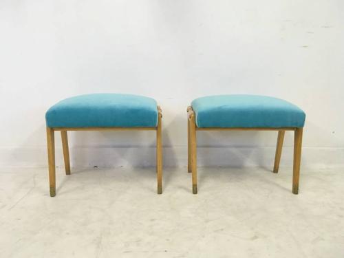 A pair of 1950s Italian stools in blue velvet