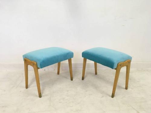A pair of 1950s Italian stools in blue velvet
