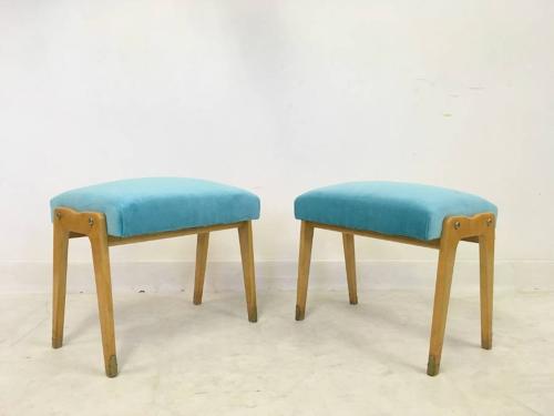 A pair of 1950s Italian stools in blue velvet