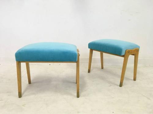 A pair of 1950s Italian stools in blue velvet