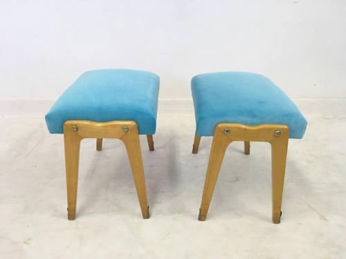 A pair of 1950s Italian stools in blue velvet