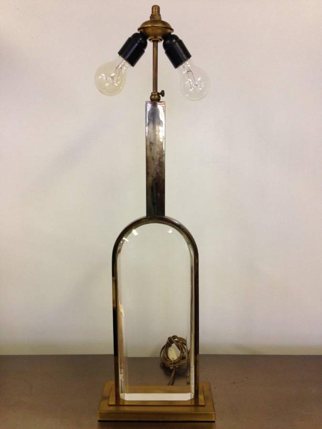 Lucite, brass and gold metal table lamp