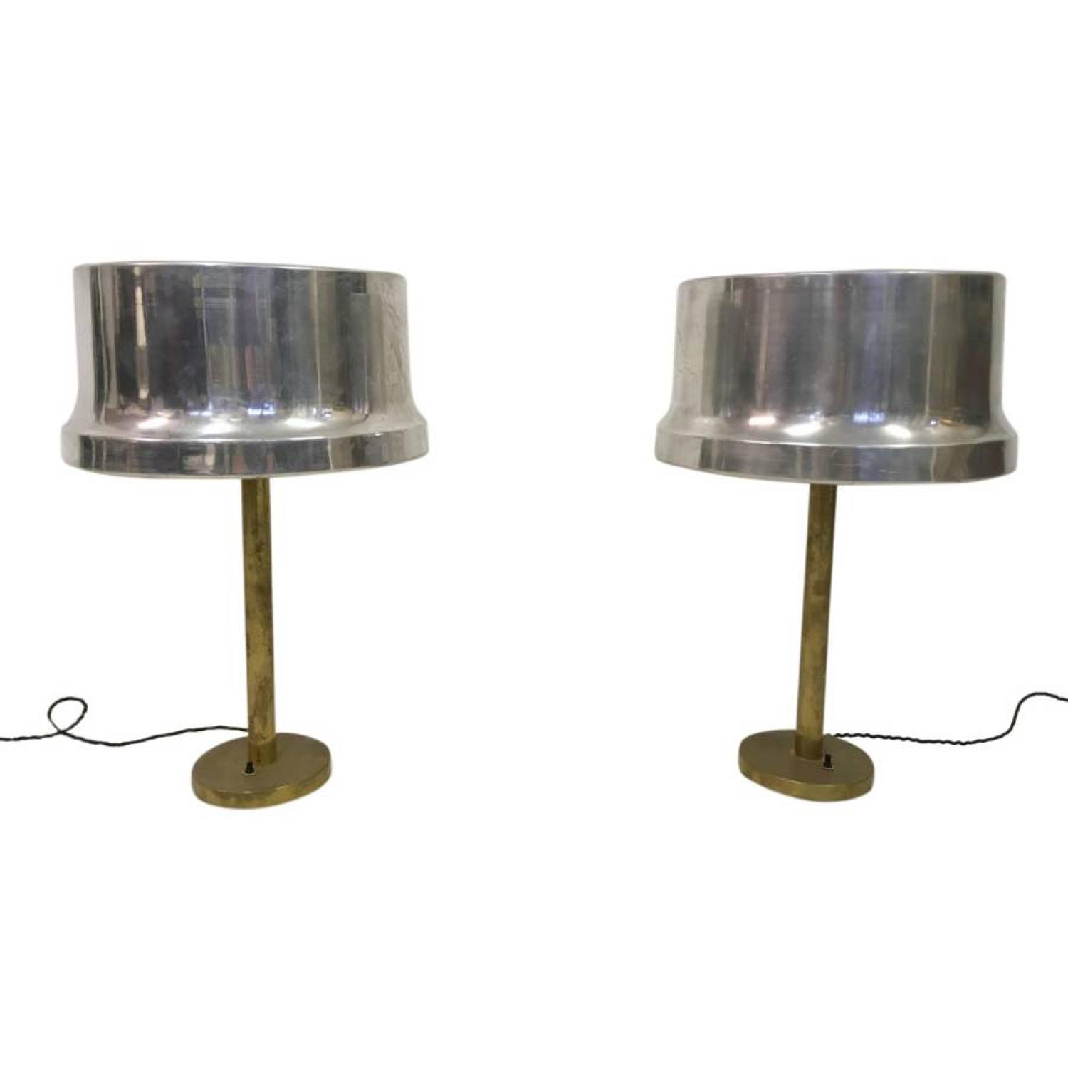 A pair of 1960s brass and aluminium table lamps