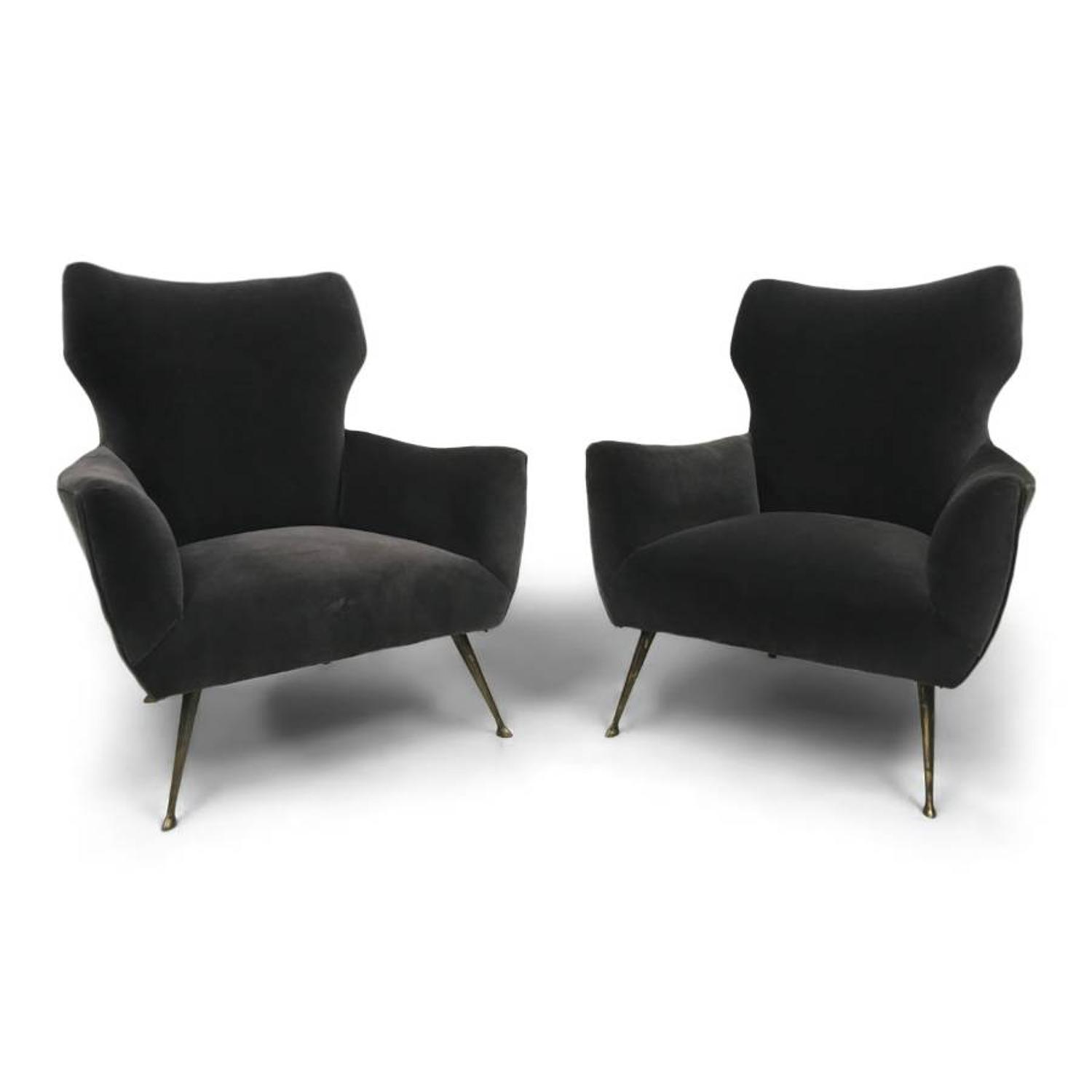 A pair of 1950s Italian armchairs in grey velvet