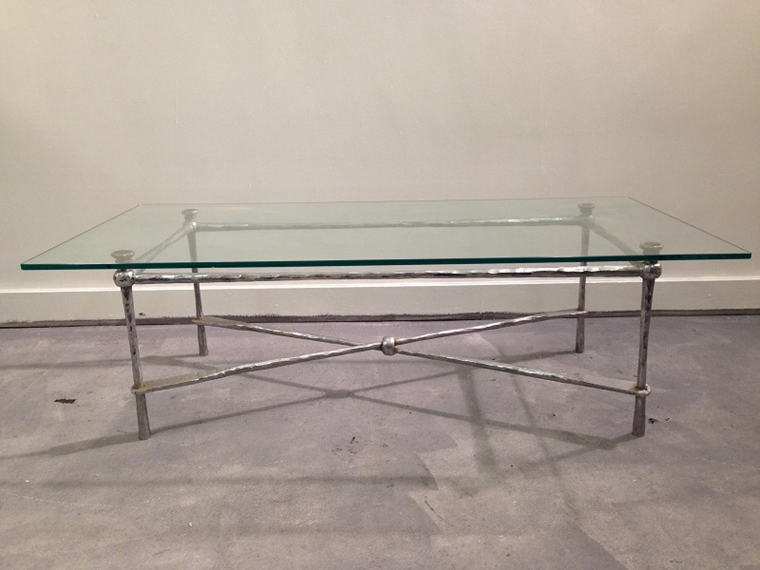 Italian hammered chrome and glass coffee table