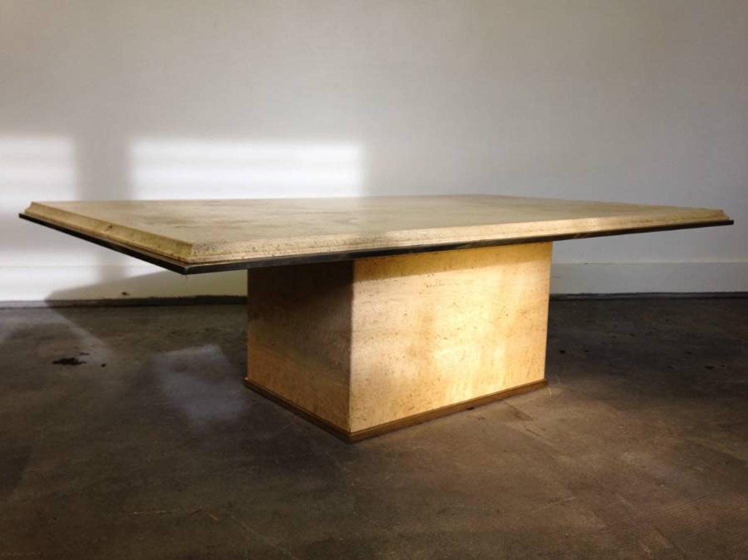 Travertine and brass coffee table