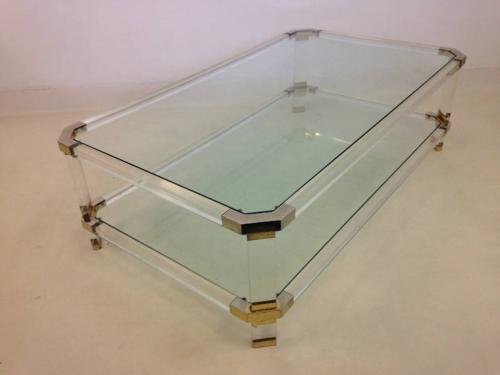 Lucite and gold lacquered coffee table
