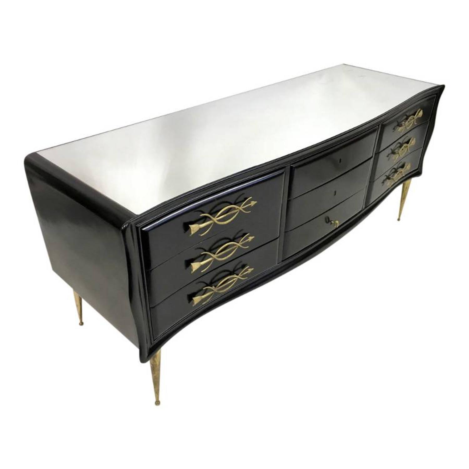 1950s Italian black lacquered sideboard with brass legs