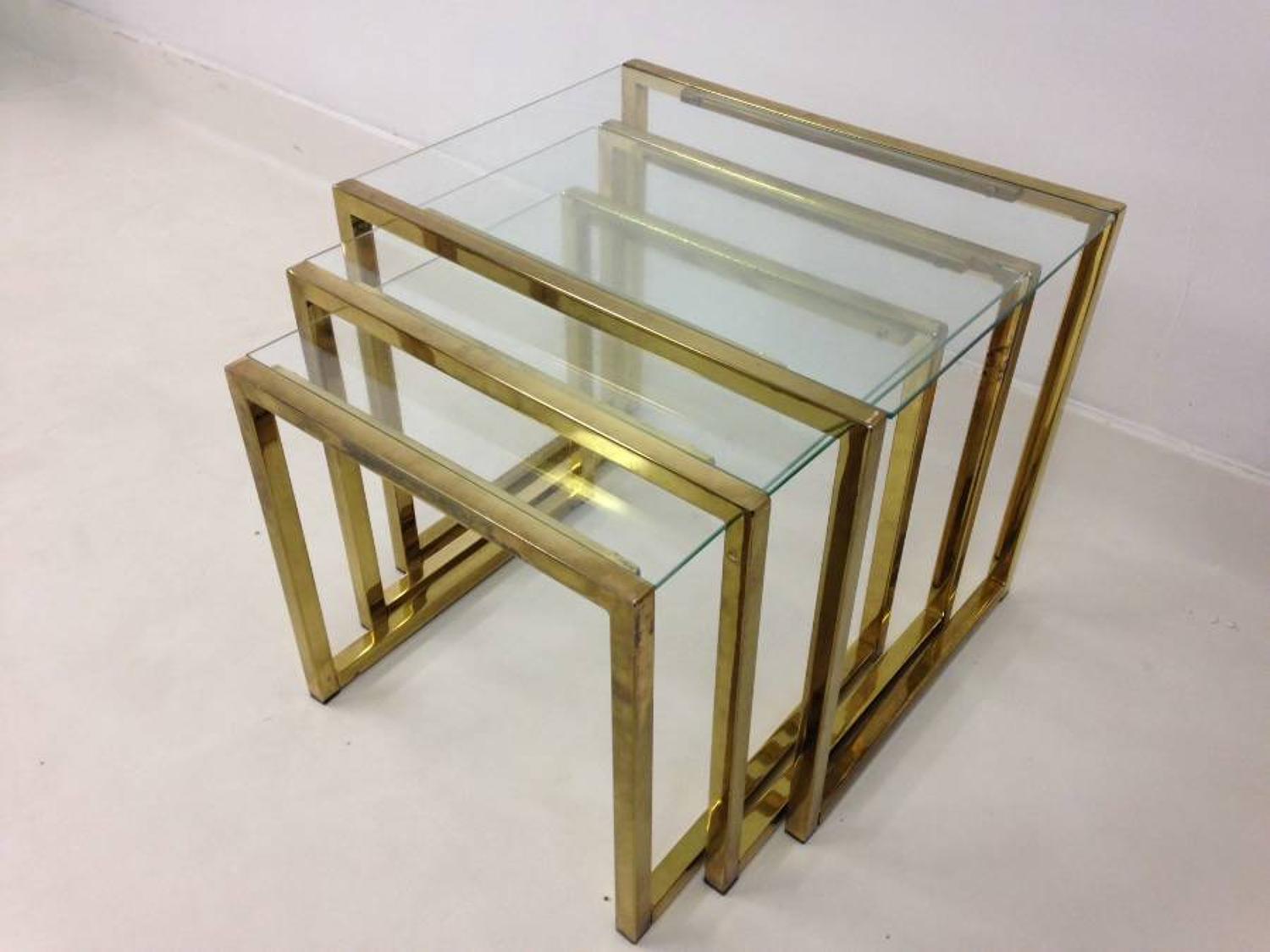 1970s lacquered brass nesting tables