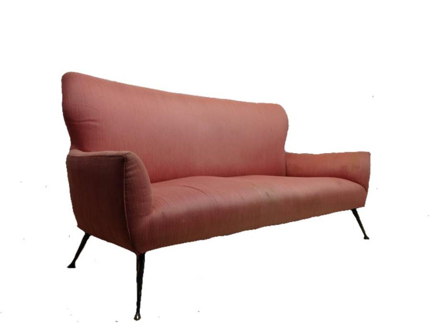 1950s Italian sofa with brass legs