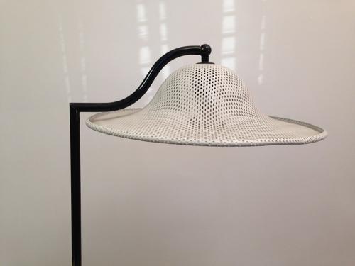 Perforated metal and stone table lamp