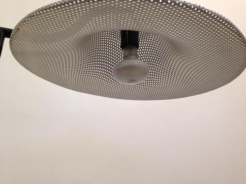 Perforated metal and stone table lamp