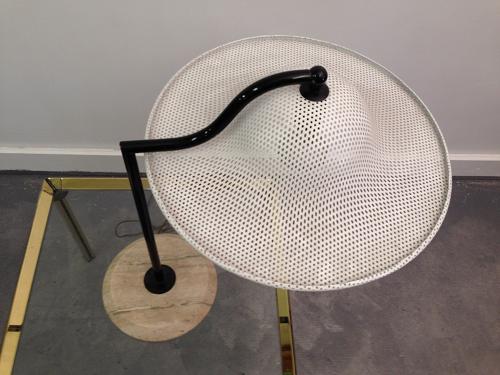 Perforated metal and stone table lamp