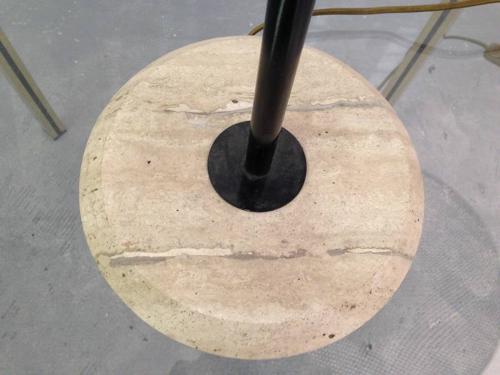 Perforated metal and stone table lamp