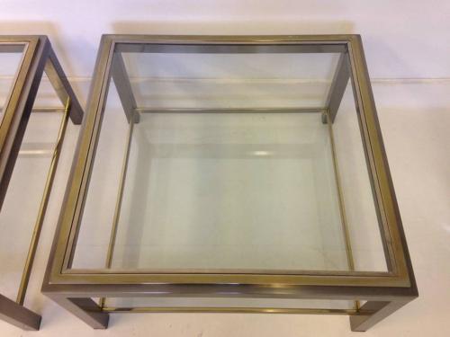 A pair of  steel and gold lacquered side tables