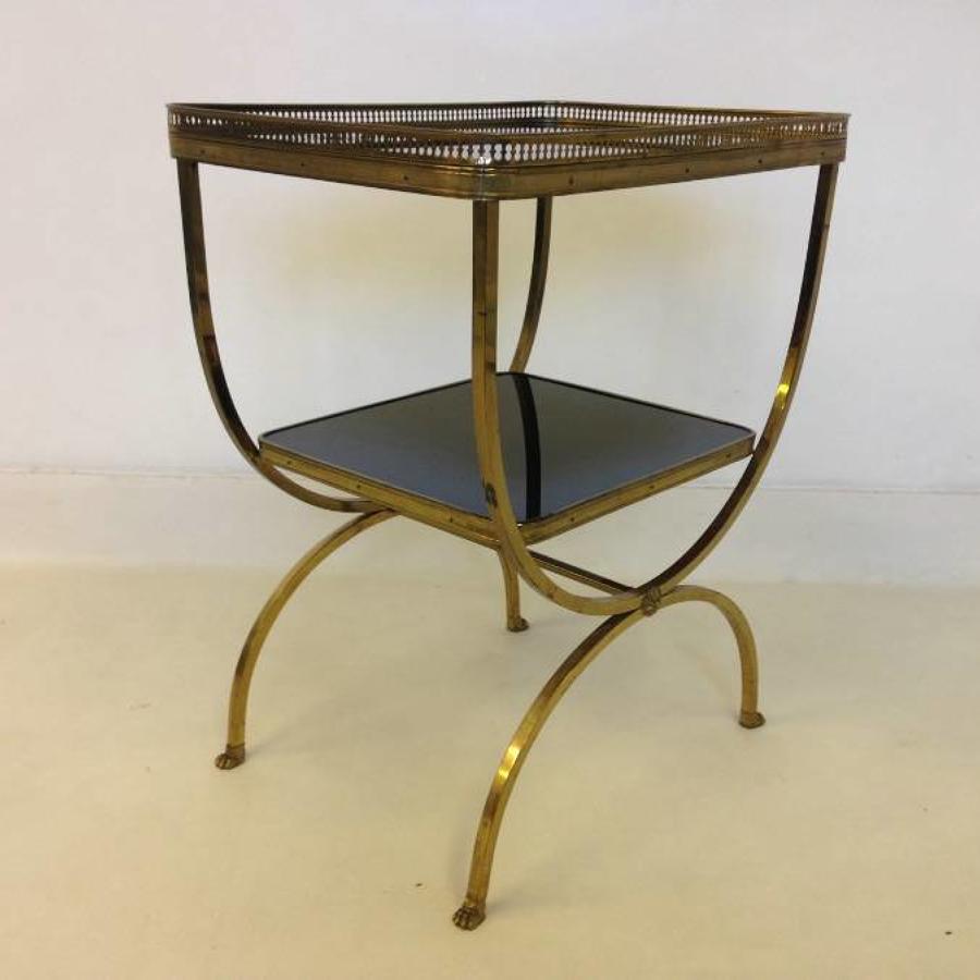 French brass and black glass side table