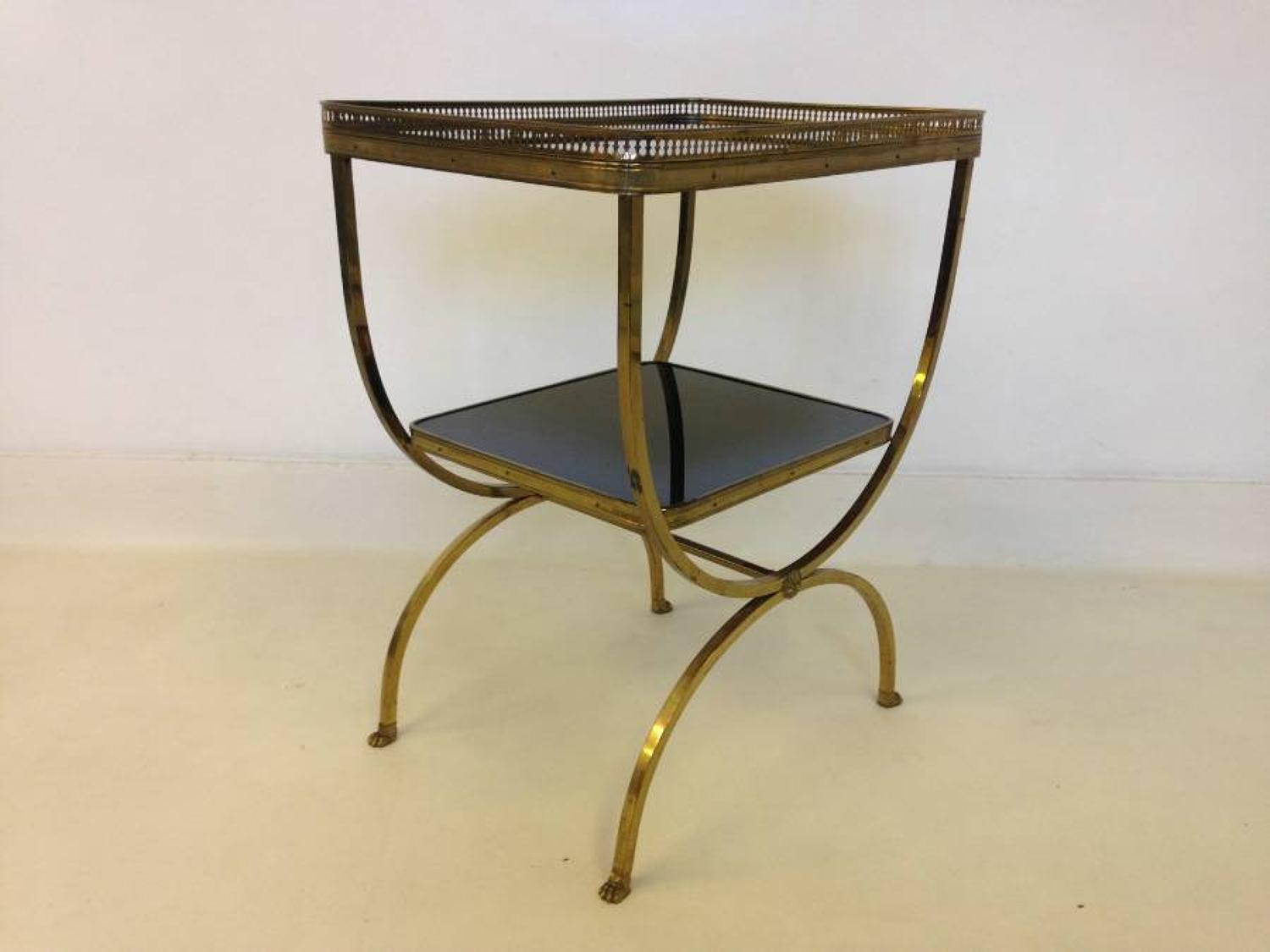 French brass and black glass side table
