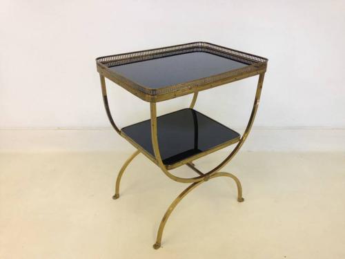French brass and black glass side table