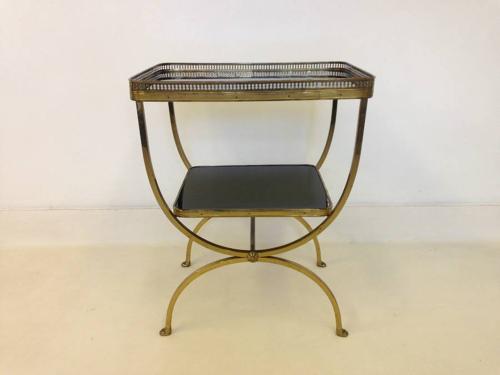 French brass and black glass side table