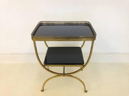 French brass and black glass side table