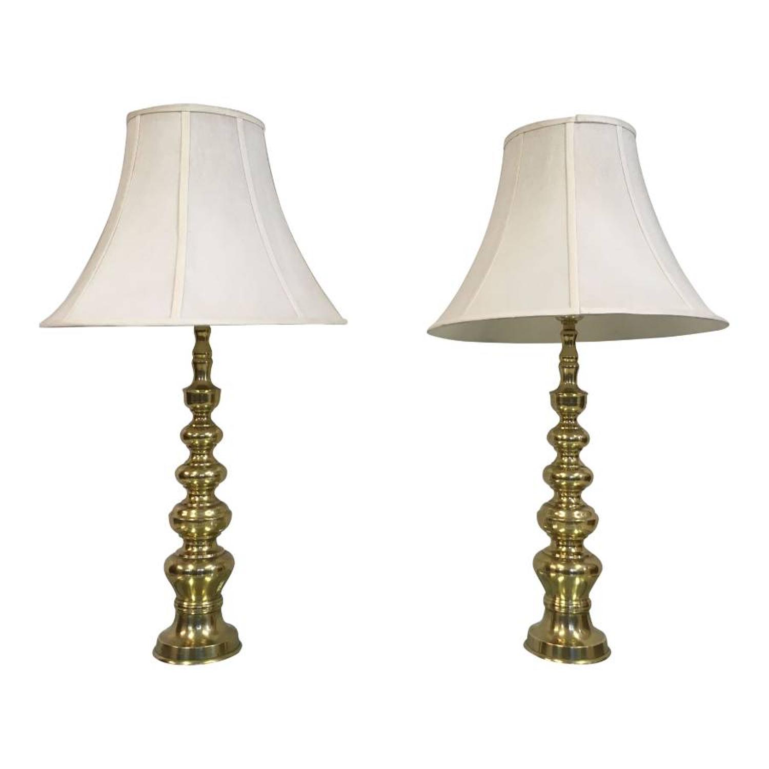 A pair of 1970s brass table lamps