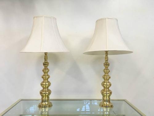 A pair of 1970s brass table lamps