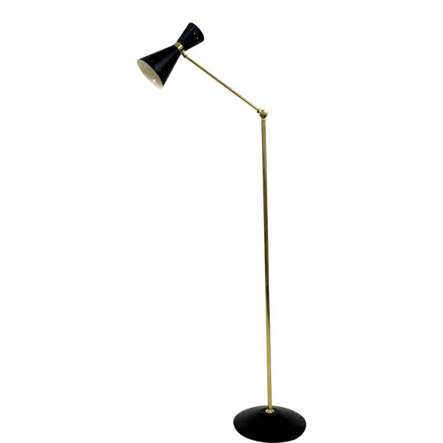 1950s style brass and black diabolo floor lamp