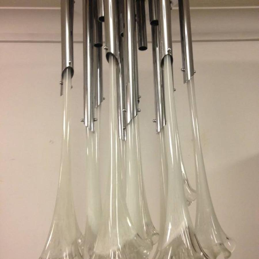 1970s Murano glass and chrome chandelier