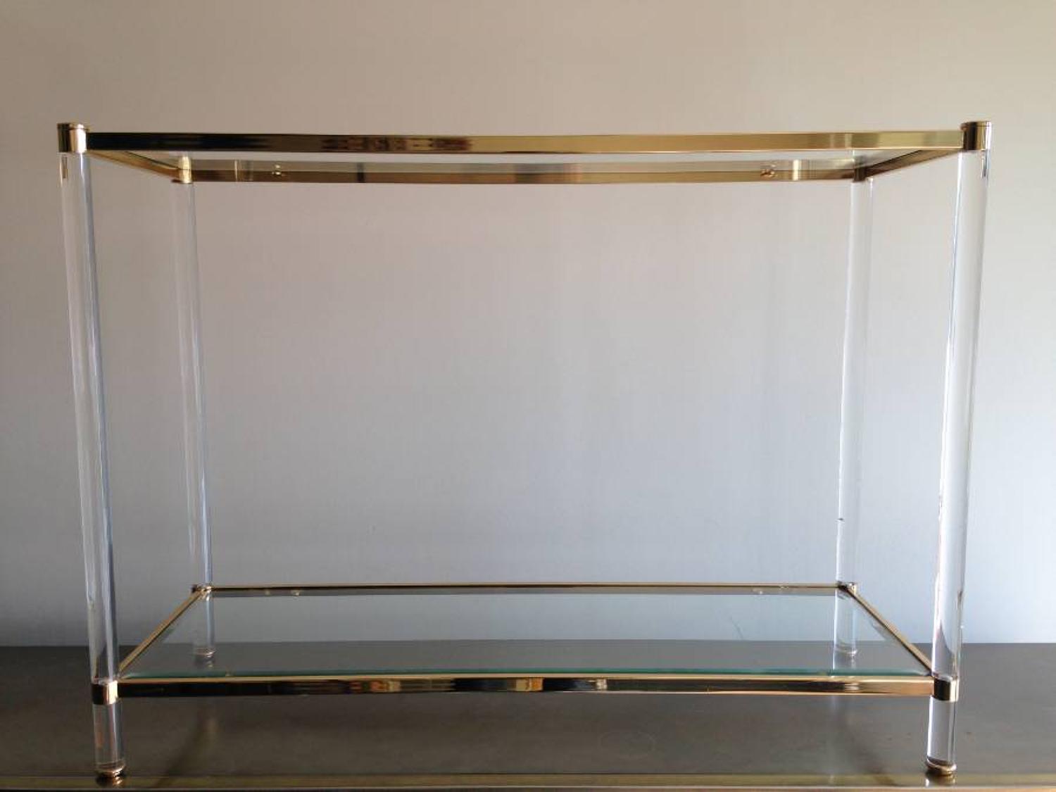 Gilt metal and lucite console table