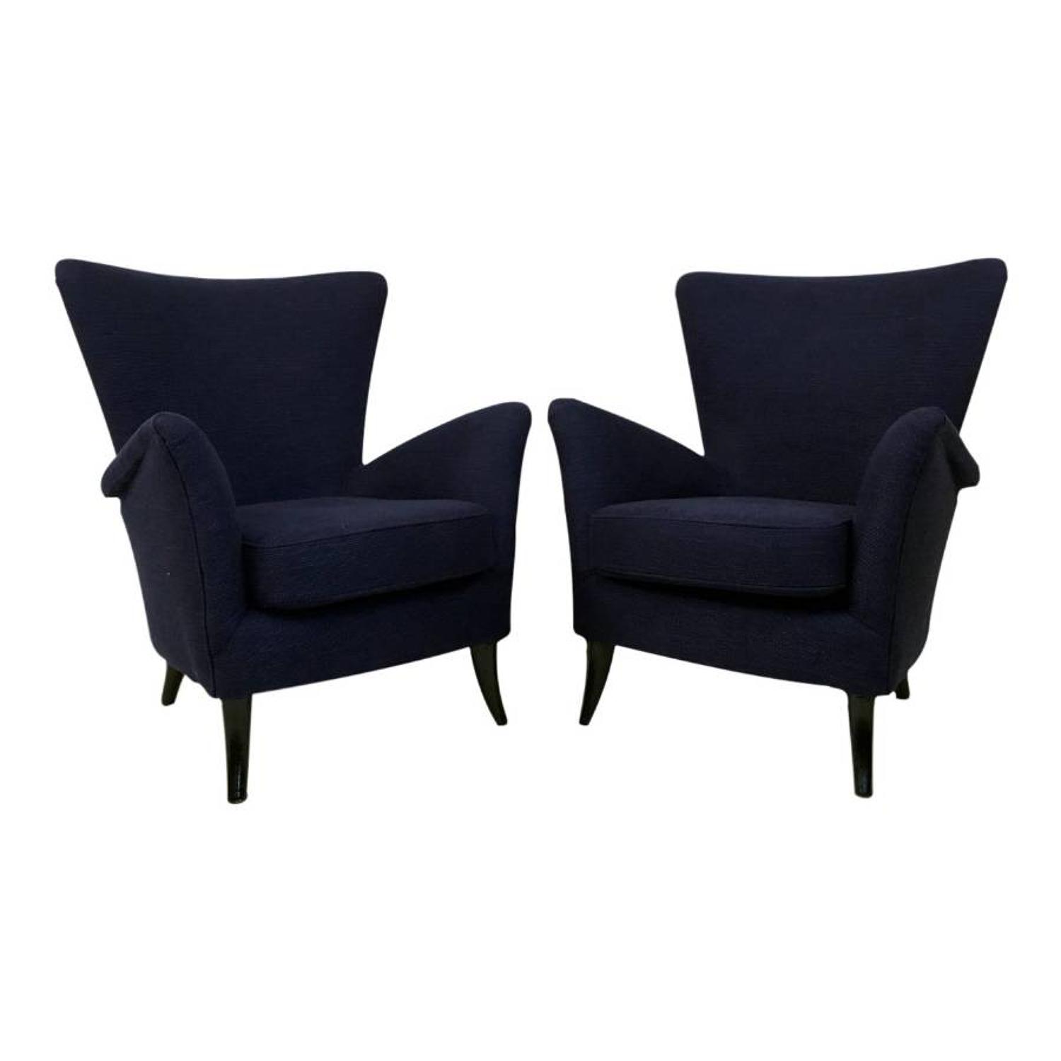 A pair of 1950s Italian armchairs in blue weave