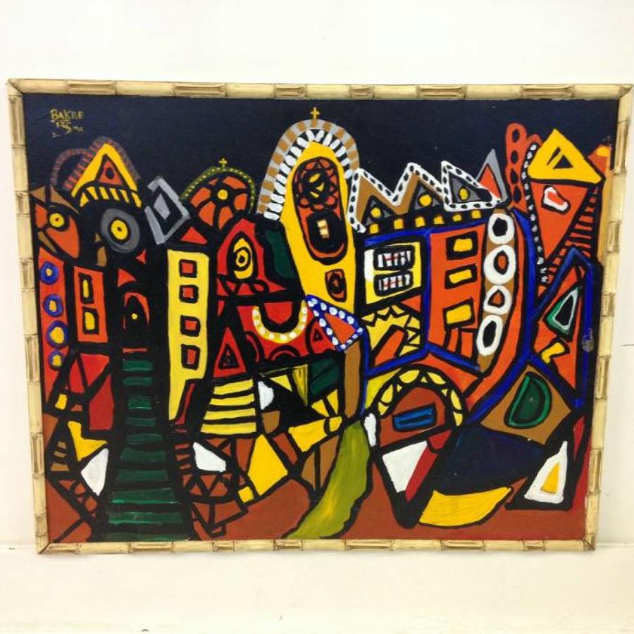 Abstract painting in faux bamboo frame
