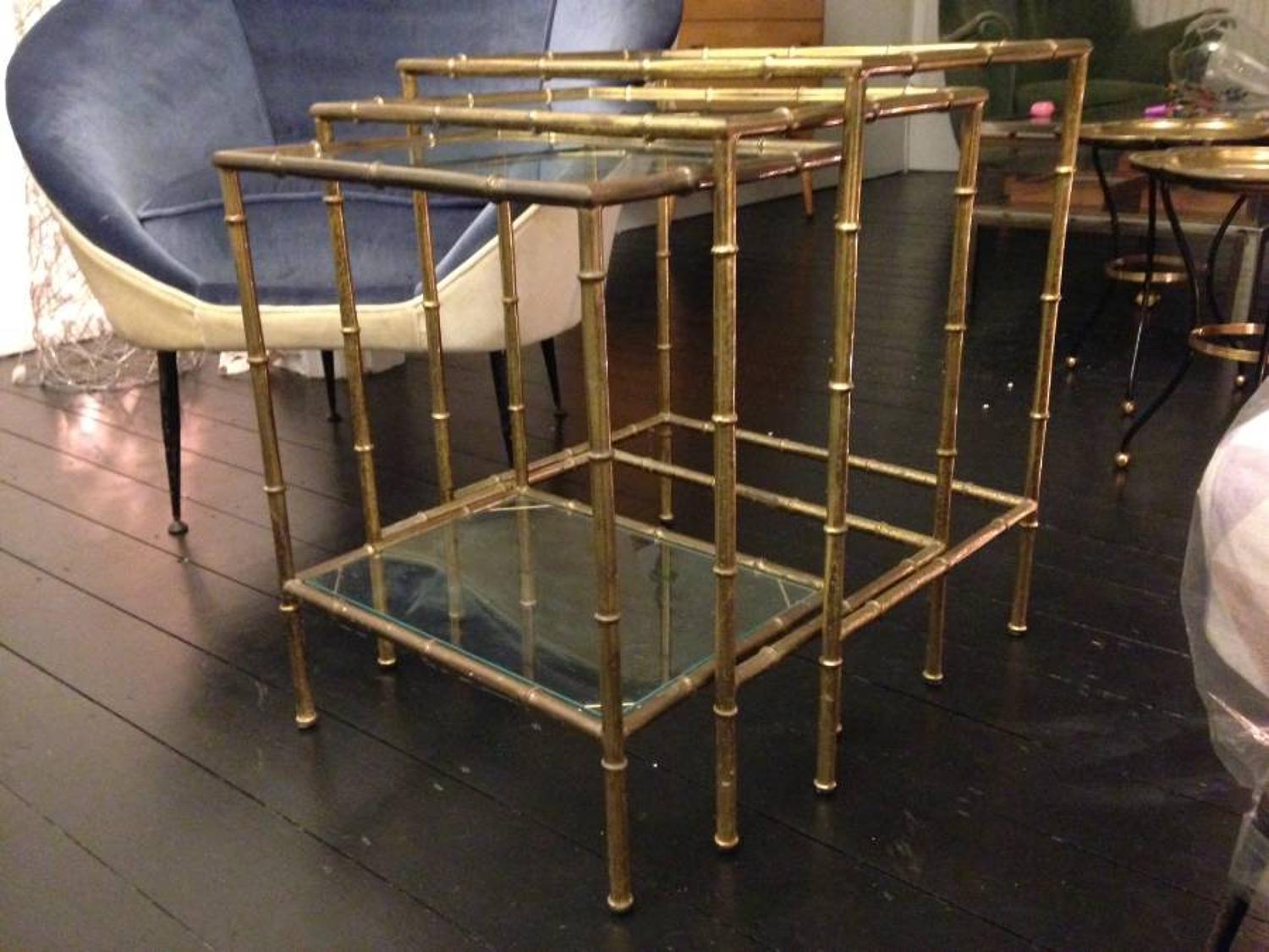 Brass faux bamboo nest of tables