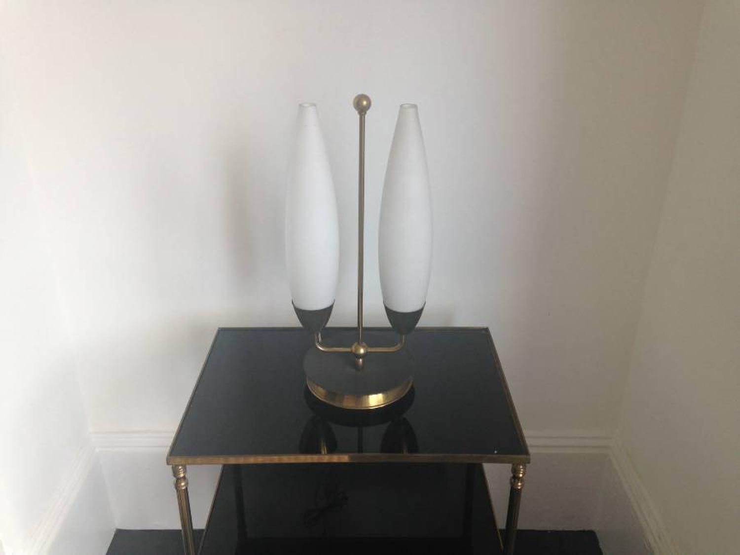 1950s brass, steel and glass lamp