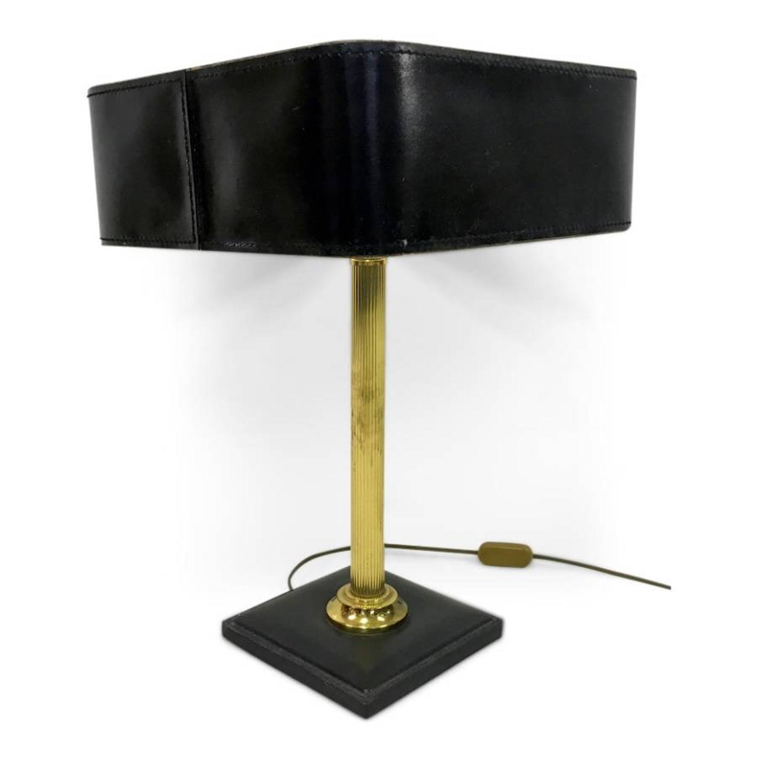 Stitched leather and brass lamp