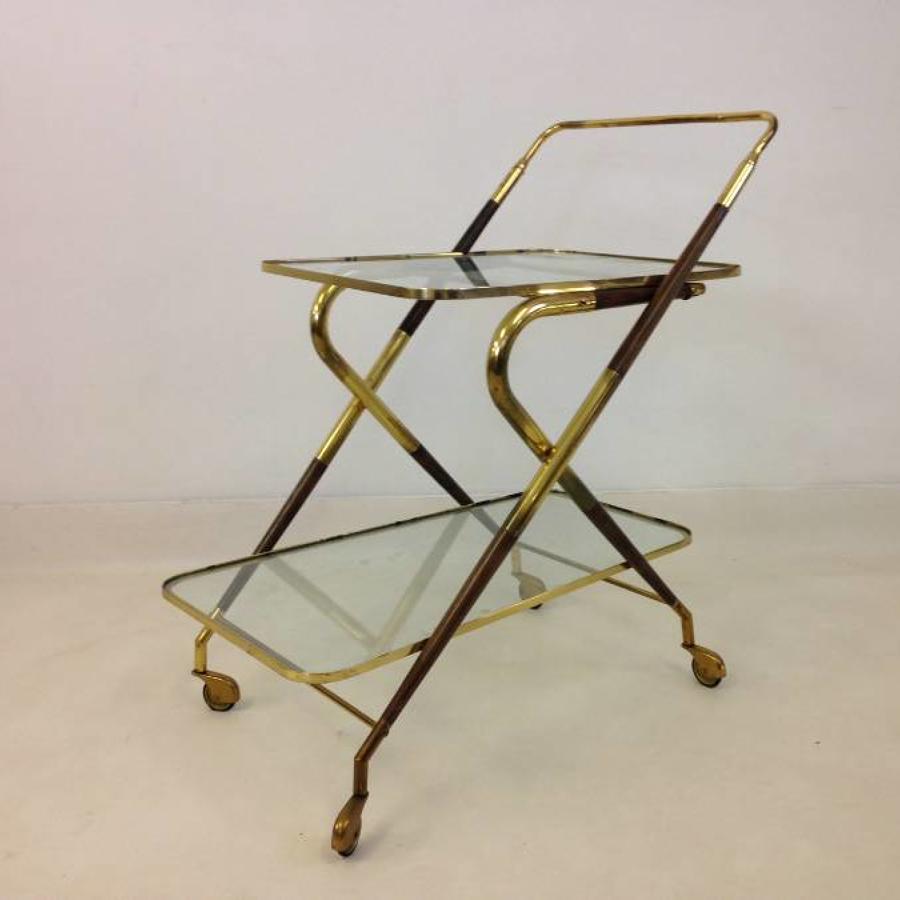 1950s brass and wood tea trolley by Cesare Lacca