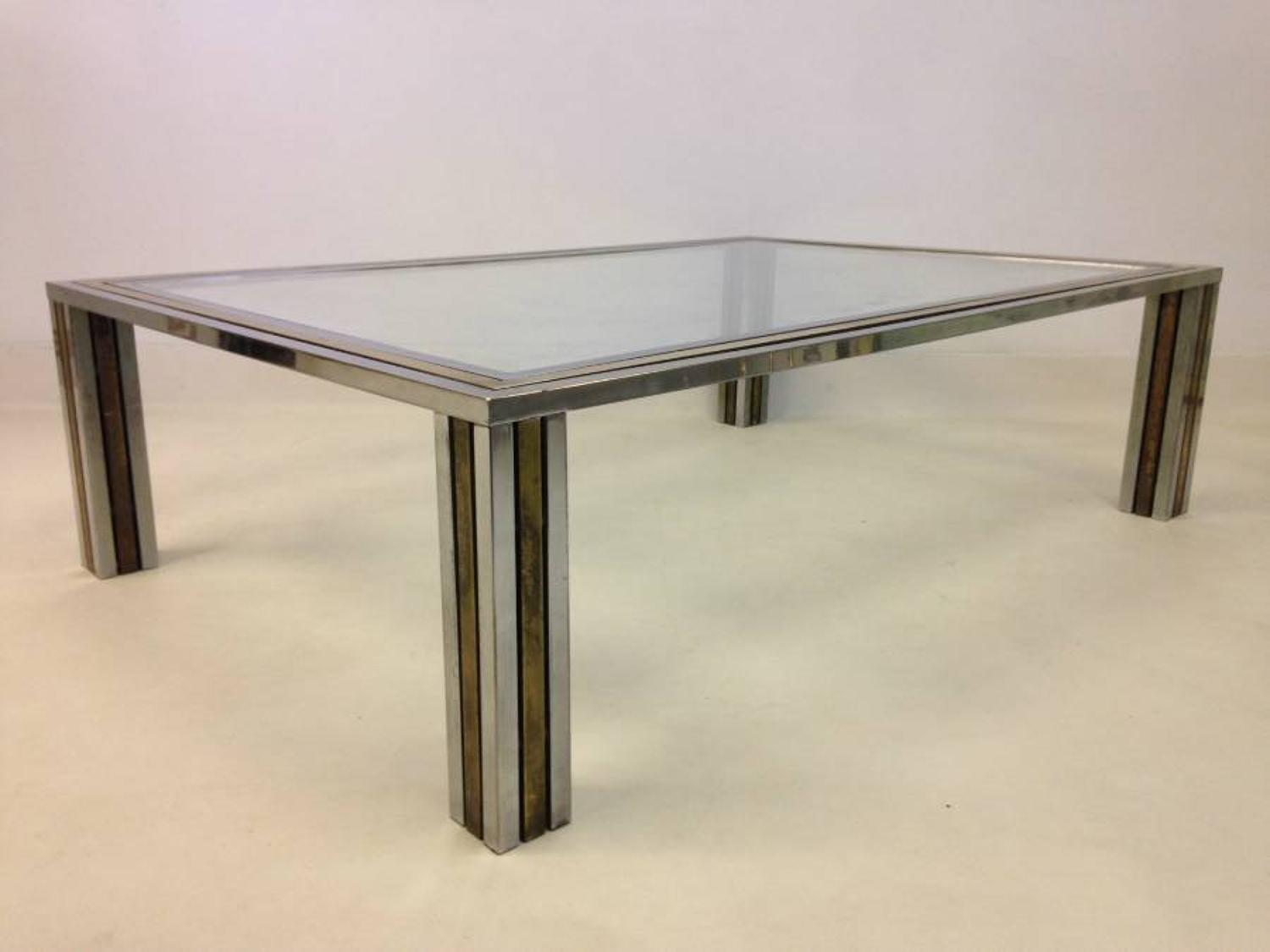 1970s chrome and brass coffee table