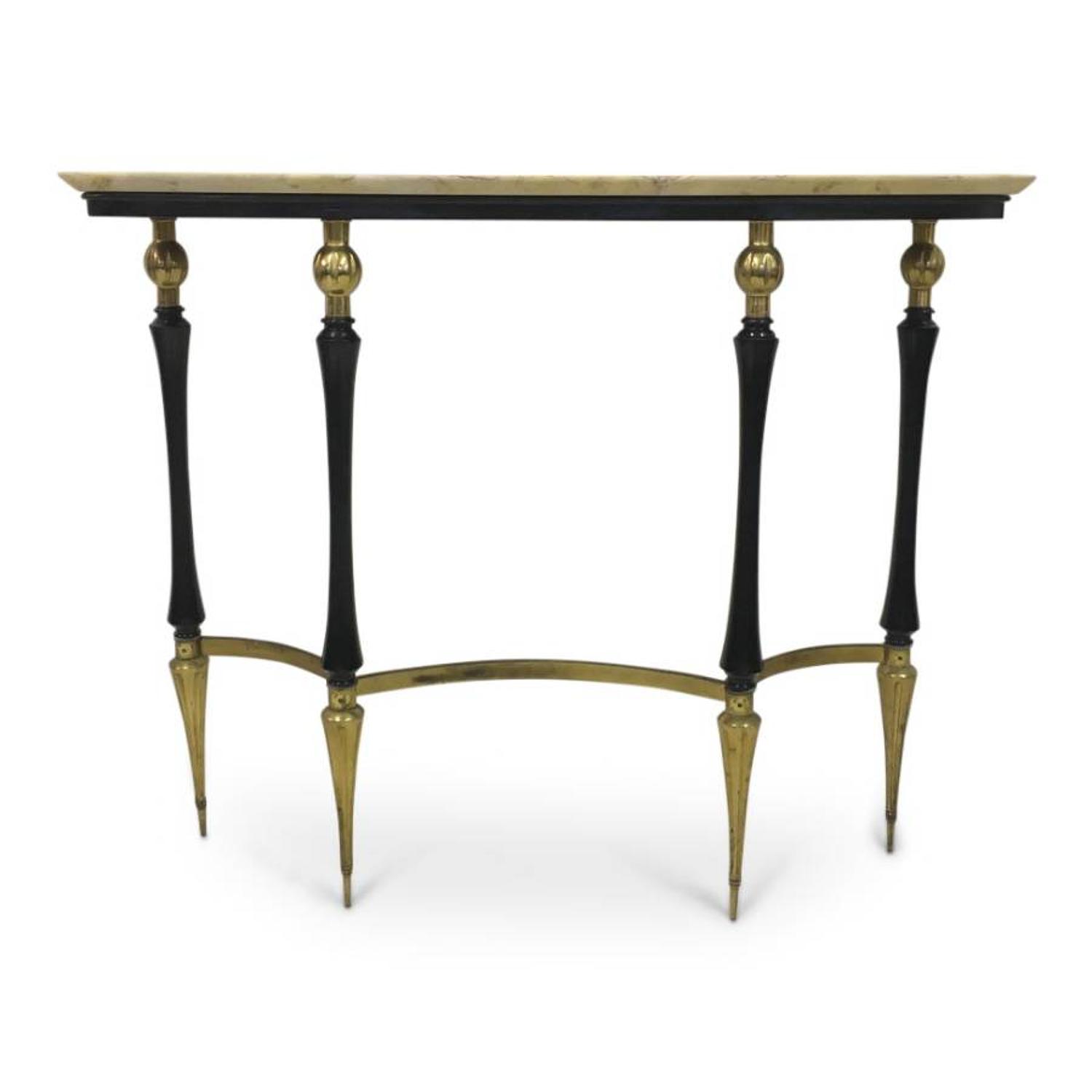 Italian ebonised wood and brass console table